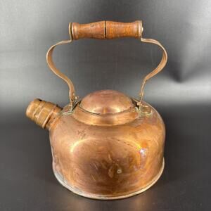 Solid Copper Tea Kettle Wood Handle Made In Portugal